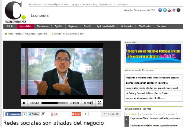 Hablando en El Colombiano sobre el uso de las redes sociales para las empresas