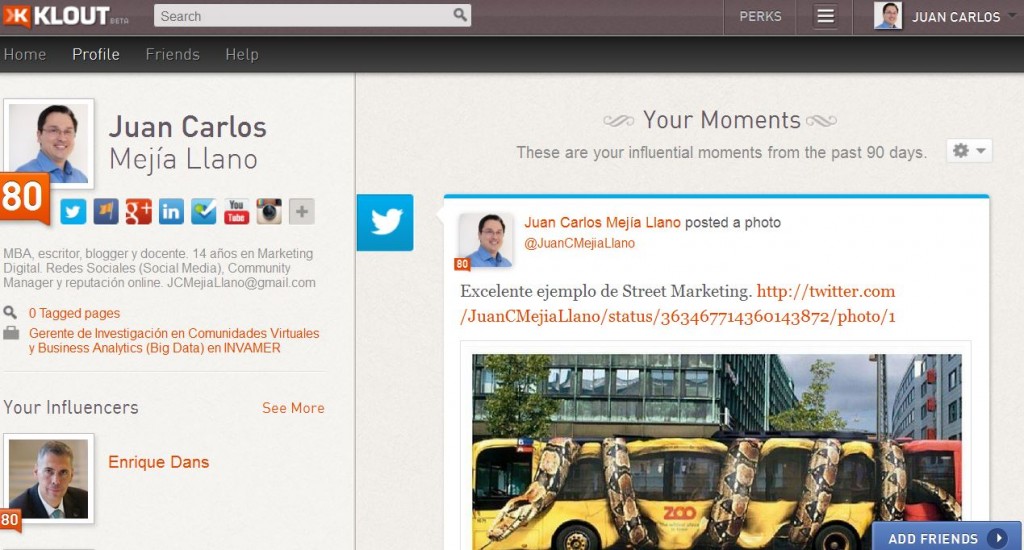 Klout de Juan Carlos Mejia Llano