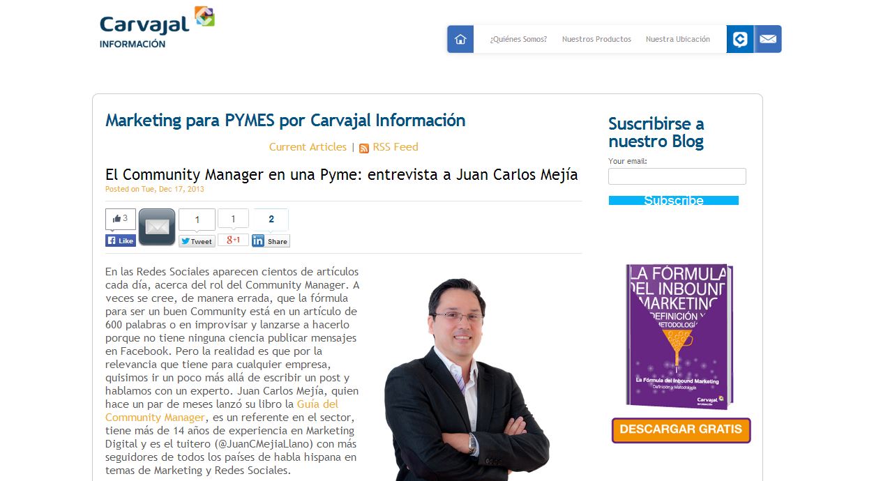 Juan Carlos Mejía Llano en Blog Carvajal Información