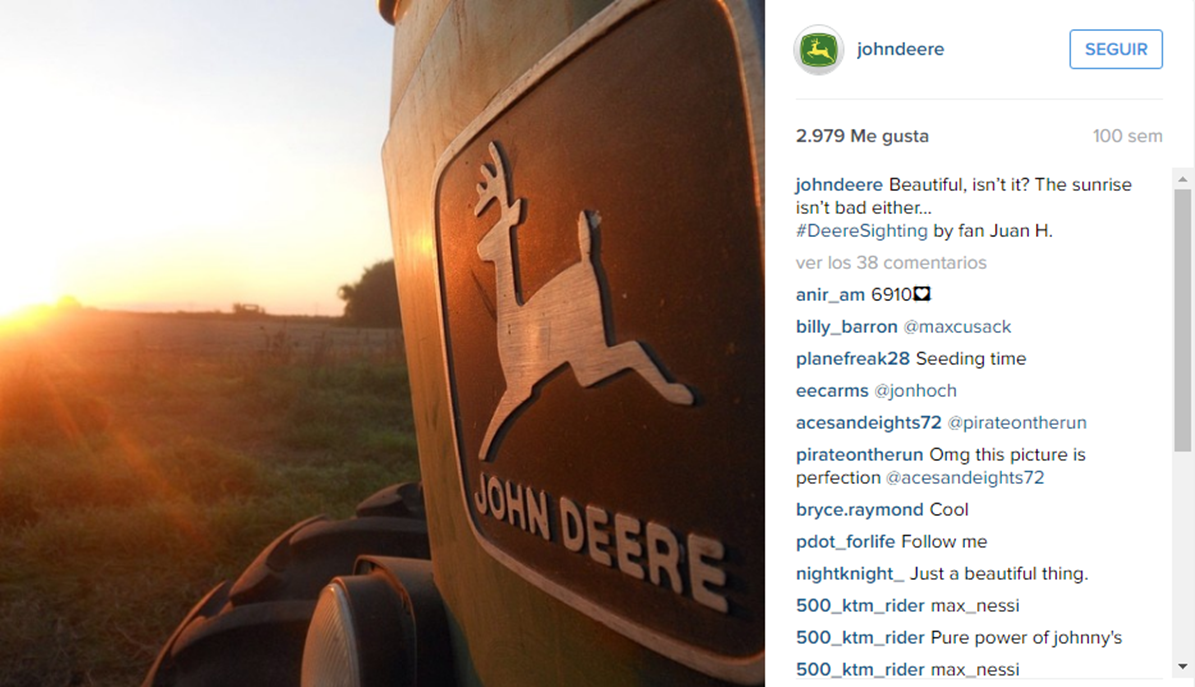 Forma novedosa de mostrar la marca Instagram John Deere